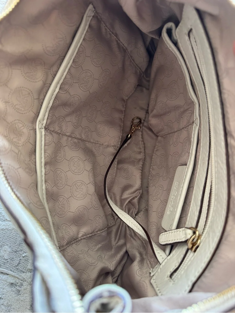 Michael Kors Cream Pebbled Leather Shoulder Hobo with Tassel and Gold Hardware